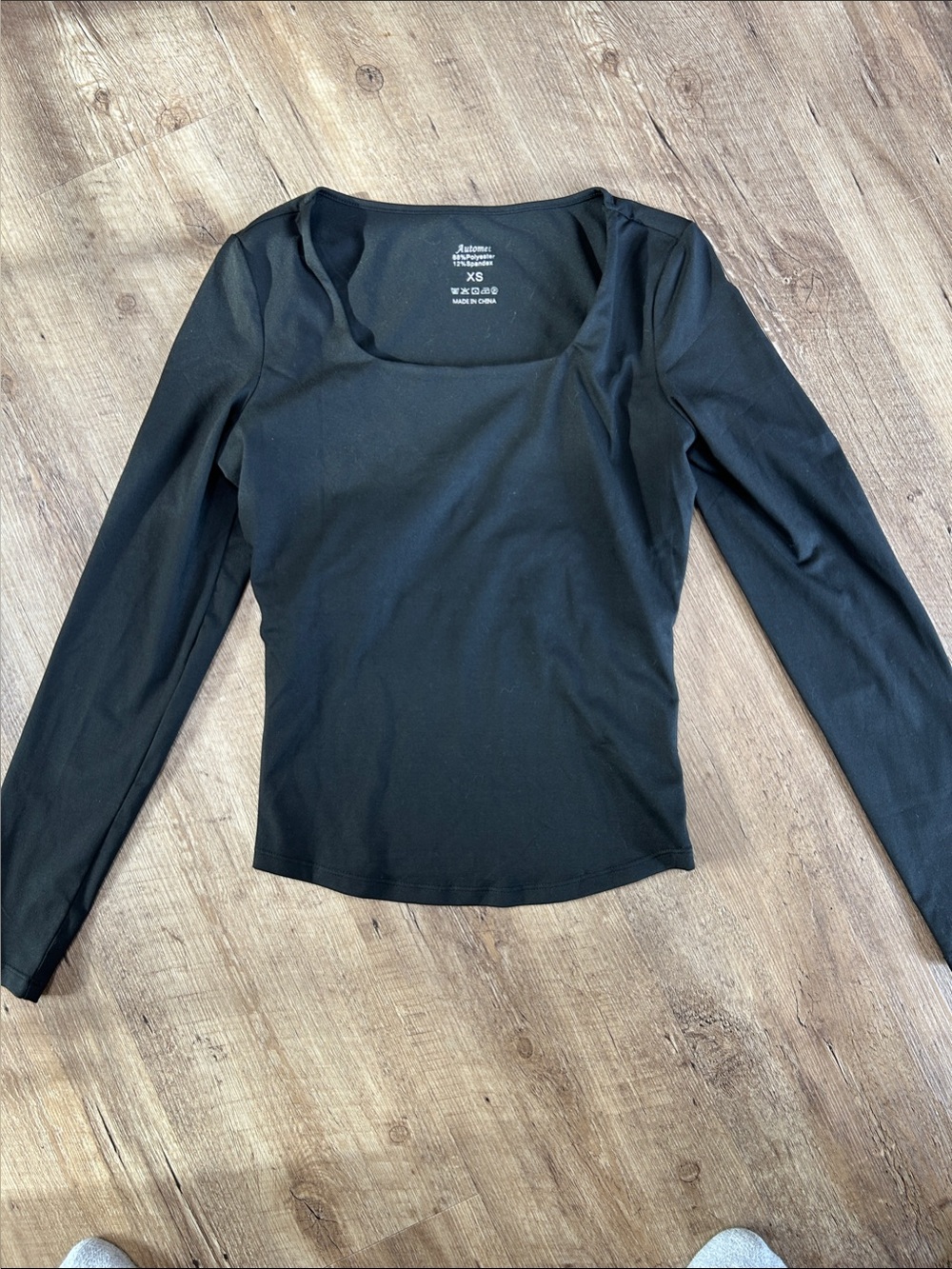 Square Neck Long Sleeve Tee - Black
